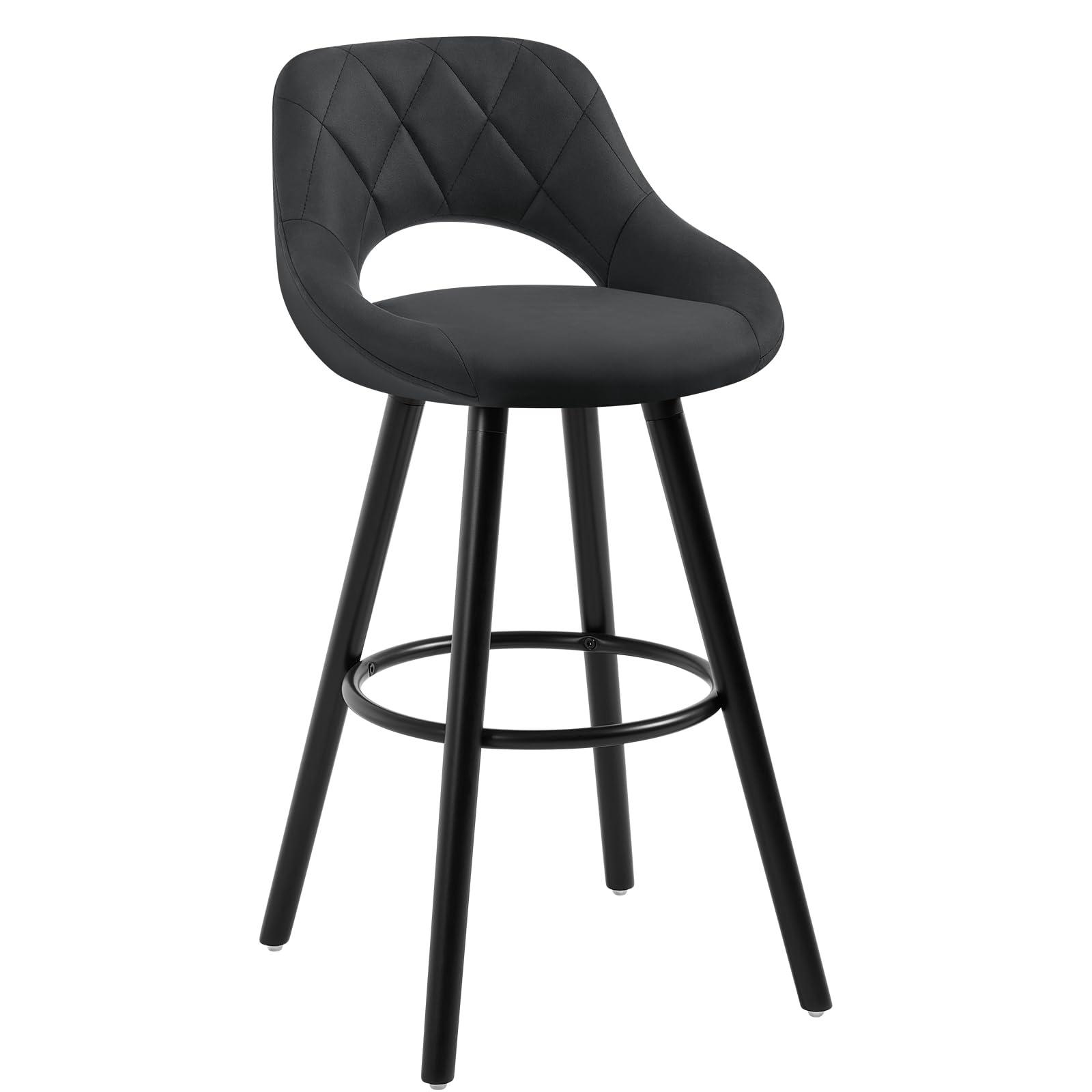 WOLTU Taburete Cocina Alto con Respaldo Ahuecado y Reposapiés, para Bistro, Cafeteria y Cocina, con Funda de Tela Sintética y Patas de Madera, Antracita