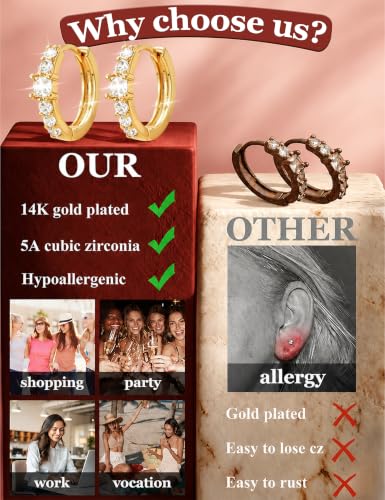 8 Pairs Gold Hoop Earrings Set for Women, 14K Gold Plated CZ Cartilage Earring for Multiple Piercing, Lightweight Hypoallergenic Small Hoop Stackable Jewelry Gift — view 5