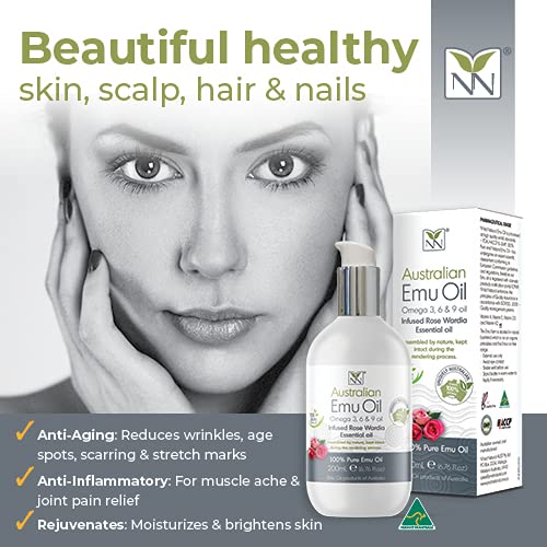 Miniatura 3 de Y-Not Natural - Aceite de emu orgánico farmacéutico 100% puro de 6.8fl oz  Aceite de omega 3, 6 y 9 aborígenes con infusión de rosa wardia para