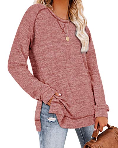 Image of Aokosor Womens Sweaters Long Sleeve Shirts Lightweight Side Split Tunic Tops for Leggings Trending Now 2023