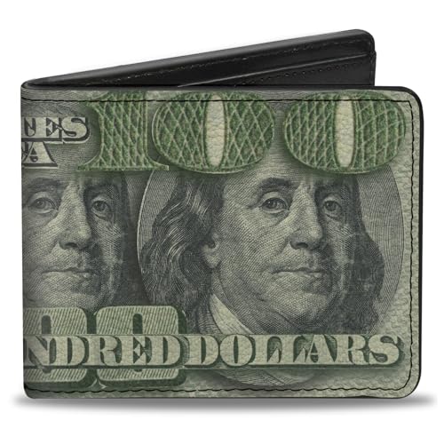 Buckle-Down Men's Wallet, Bifold, 100 Dollar Bill Close Up Triple Benjamin, Vegan Leather, Multi, 4.0