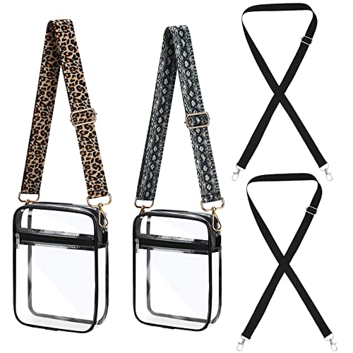 Transparente Tasche, Stadion-genehmigt, 2 Stück, PVC, transparente Geldbörsen für Frauen, Stadion, mit 2 verstellbaren Crossbody-Gurten, Ersatzhandtaschen, Schwarz, Transparent Cover