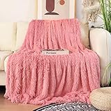 Decorative Extra Soft Faux Fur Blanket Full Size 70' x 78',Solid Reversible Fuzzy Lightweight Long Hair Shaggy Blanket,Fluffy Cozy Plush Fleece Comfy Microfiber Fur Blanket for Couch Sofa Bed,Pink