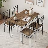 Vipbear 5-Piece Kitchen Table Set,Kitchen Dining Table Set for 4, Dining Room Table Sets with 4 Chairs,Rectangular Kitchen Table Set for Small Space, Dinette,Apartment, Classic Brown