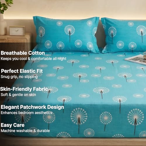 Image of VAS COLLECTIONS King Size Cotton Fitted Bedsheet (78 x 72 + 14 Inches) with Deep Pocket | 220 TC Soft Breathable Wrinkle Free Elastic Bed Sheet for King Mattress | (Sky Blue)