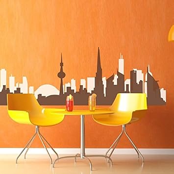 Toronto Skyline Vinyl Decal Modern City Decal Office Family Living Room Sticker Medium,Front Part-Dark Brown, Back Part-White