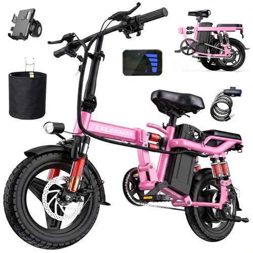 Image of Electric Bike for Adults and Teens, 560-740W Motor, 20-25MPH Compact Commuter Folding Ebike, 32 Miles Range, 48V 10Ah Battery, 3-Level Pedal Assist, 14 inch Foldable Electric Bicycle, UL 2849 Certified
