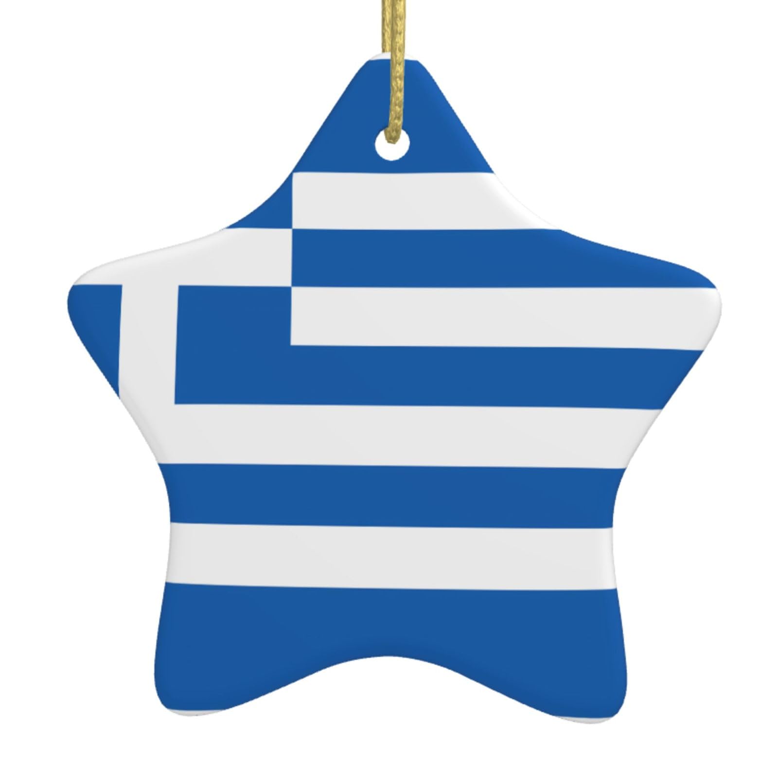 Greek Flag Christmas Tree Ceramic Hanging - Star Shaped Ornament Pendant - Keepsake Ornaments Xmas Gift