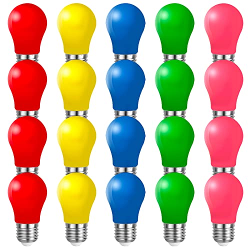Belaufe 20 Stück Farbige LED Birnen E27 3W, LED E27 Bunte Glühbirnen außen, Dekorative LED Lampe, 220V AC, Gemischte Farben Rot Grün Blau Gelb Rosa, Kunststoff,