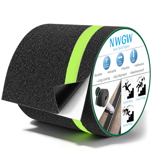 Image of Glow in Dark Anti Slip Tape, 4 inch x35FT Heavy Duty Waterproof Safety Grip Tape for Stairs, Pool, Bathroom - Black & Glow Stripe Indoor /Outdoor Multi-Purpose Traction Tape