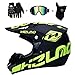 Produktbild CHEYAL Motorradhelm Cross Helme Schutzhelm Motocross Helm für Motorrad Crossbike Off Road Enduro Sport mit Handschuhe Sturmmaske und Brille 58-59CM (Gelb Fluoreszenz),S55~56CM