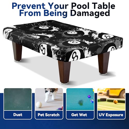 MABOZOO 8 Ball Pattern Billiard Pool Table Cover, Waterproof and Tearproof Snooker Table Cover for PoolTable, Indoor/Outdoor Pootable Accessories for Protecting Felt