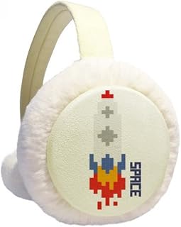 Space Ship Rocket Fire Universe Pixel Winter Ear Warmer Cable Knit Furry Fleece Earmuff Outdoor