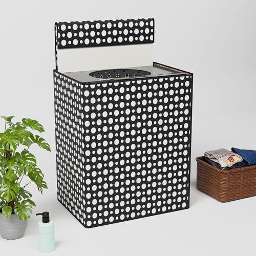 Image of Kuber Industries PVC Fully Automatic Washing Machine Cover Top Load | Dustproof Top Load Washing Machine Cover - Ideal for 6 kg, 6.5 kg, 7 kg | Dot Print - Grey