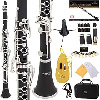 Mendini by Cecilio B Flat Beginner Student Clarinet with 2 Barrels, Case, Stand, Pocketbook, Mouthpiece, 10 Reeds, Mouthpiece Brush, Mouthpiece Cushion, Thumb Rest Cushion, and 1-Year Warranty