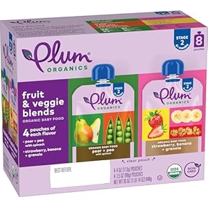 Plum Organics Stage 2 Organic Baby Food – Variety Pack – 4 oz Pouch (Pack of 8) – Fruit and Veggie Baby Food Pouch
