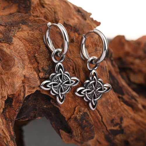 Witches Knot Earrings, Stainless Steel Dangle Earrings Celtic Knot Triquetra Trinity2