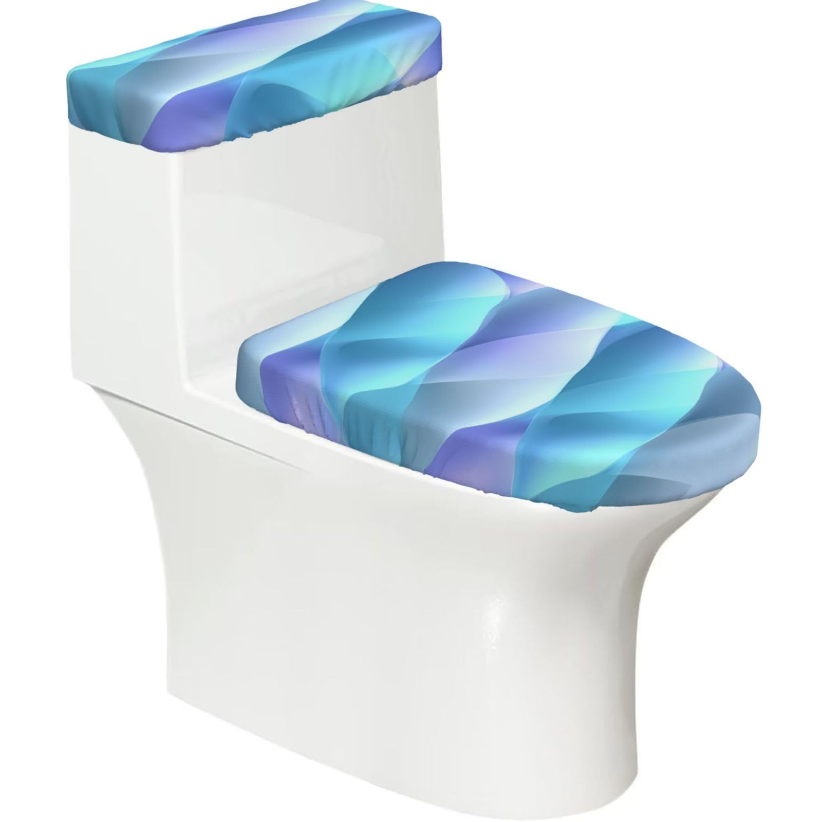 Mrowyc Black Blue-Violet Light Waves Printed Toilet Seat Set - Set Of 2 - Universal Toilet Seat Cover - Housewarming Birthday Christmas Gift