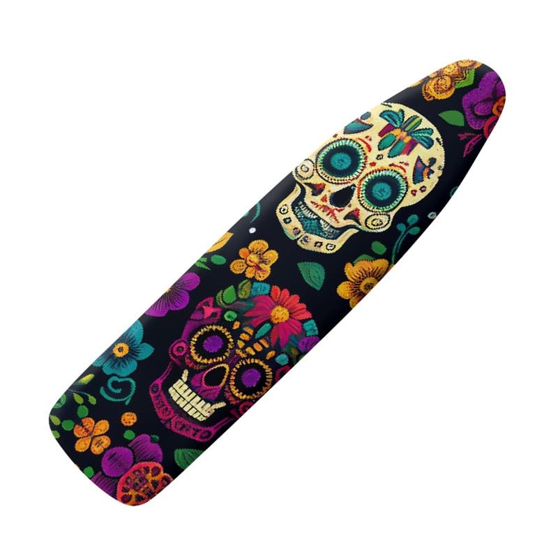 Garronmavis Halloween Flowers Skull Ironing Board Cover Flowers Skeleton Skulls Ironing Board Covers with Elastic Edge & Hook Day of Dead Stain