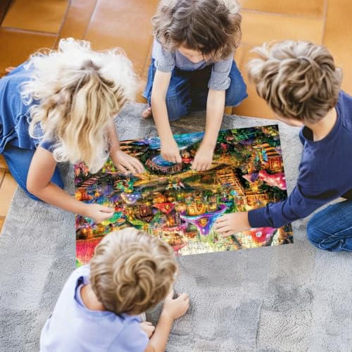 Rompecabezas Jigsaw de 500 piezas para adultos Casa de Hongos, juego de rompecabezas familiar divertido miniatura 3