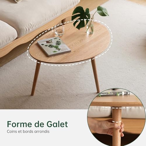 Table basse ovale chêne massif design galets YESWOOD