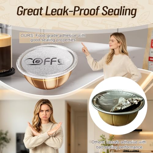 Image of 200 Pcs Aluminum Foil Seal Lids with Double Ear Tabs | Strong Sealing Performance, 3-Point Positioning Design for Reusable Nespresso Vertuo Coffee Pods Capsules