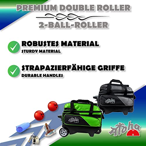 Foto von EMAX | Bowling-Tasche für 2 Bowlingkugeln | Aloha – Premium Double Roller – Zweiball-Roller | Bowlingball Tasche mit Schuhfach und Zubehörtasche | Silber