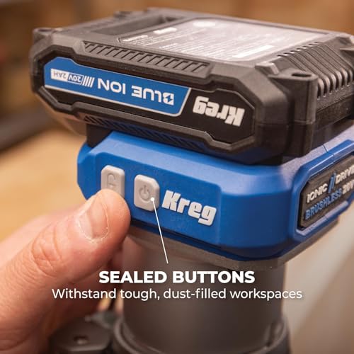 Image of Kreg 20V Ionic Drive 1 /4 Inch Trim Router, 20V Blue Ion Charger & Blue Ion 2Ah Battery Pack - Cordless Woodworking Tool - Micro-Adjustment Trim Tool - Dual LED Lights - KPTBRT025A