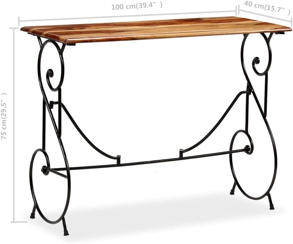 vidaXL Console Table, Entryway Table with Steel Curled Frame, Narrow Side Table for Hallway, Living Room Furniture, Solid Wood Acacia