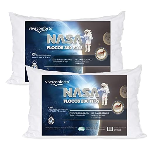 Kit 2 Travesseiros Nasa Premium Flocos de Visco Percal 200 Fios Viva Conforto