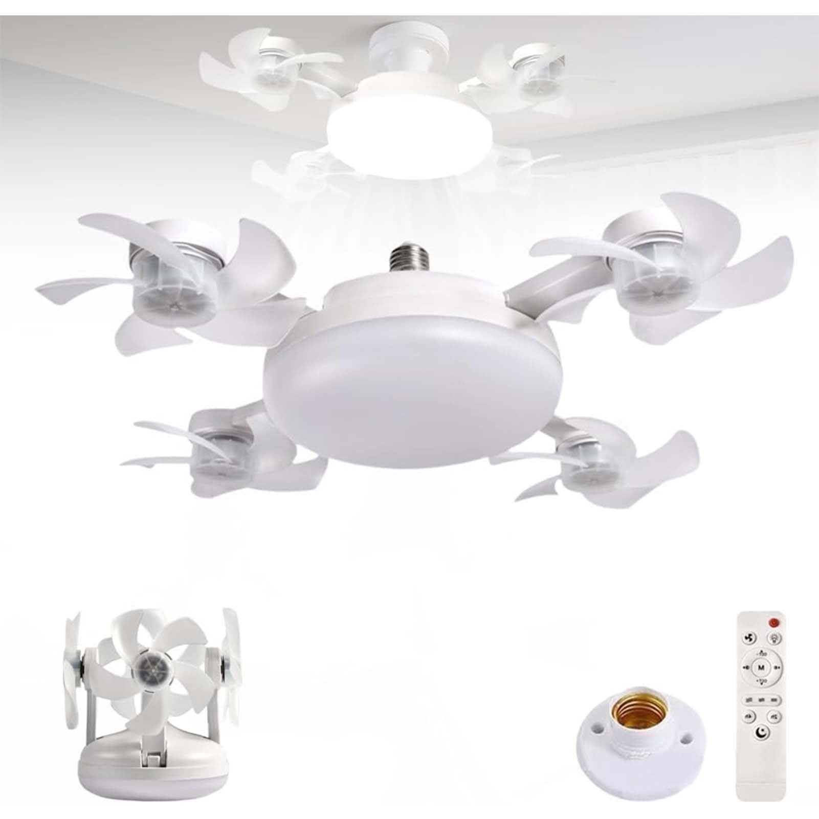 DTSXFTLY E27 Ceiling Fan Light With Remote Control LED Socket Fan