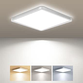Zemty Plafonnier LED Carré, 3 Couleur (3000K/4000K/6500K) Lampe De Plafond, 2800LM Luminaire Plafonnier Salle De Bain IP44 Etanche Pour Bureau, Cuisine, Chambr à Coucher, Couloir, Balcon, Garage,29CM