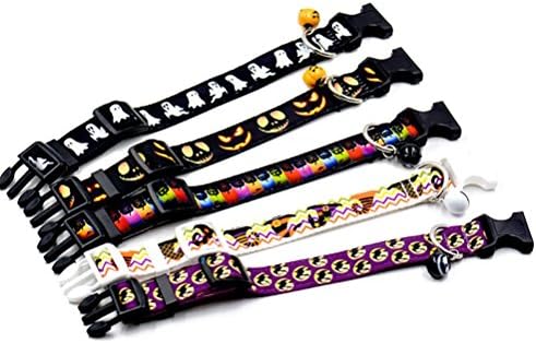 AmsofunHalloween Adjustable Pet Collars Ghost Pattern Festival Dog Collars with Free Cute Bell (S)