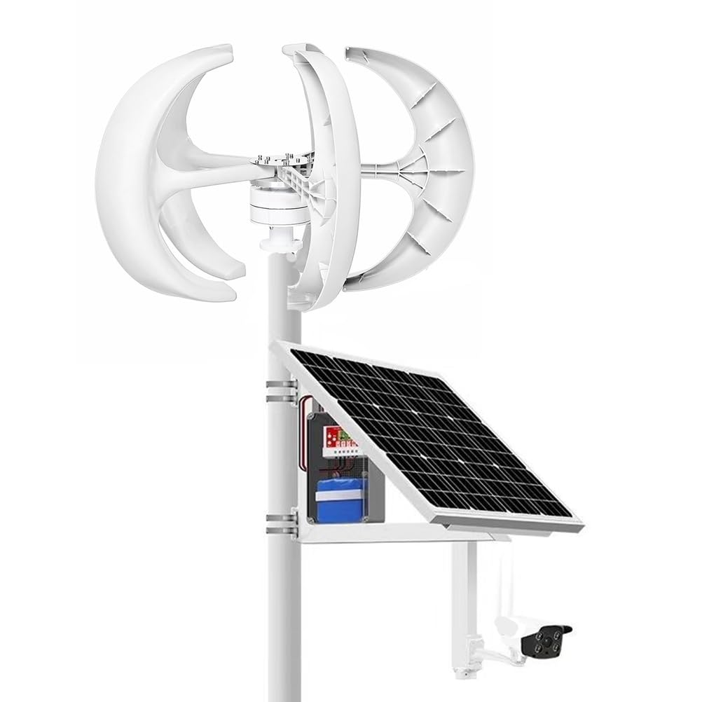10000W 12/24V/48V Laternen-Typ 5-Blatt Vertikalachse Windturbine Generator Steuergerät Solarmodule Windturbine Generator-Kit (48V)