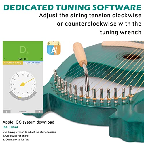 LOMUTY Lyre Harp 16 Metal String with Tuning Wrench Harp Instruments, Lyre Harp is Good Choice for Music Lovers, Beginners and Friends