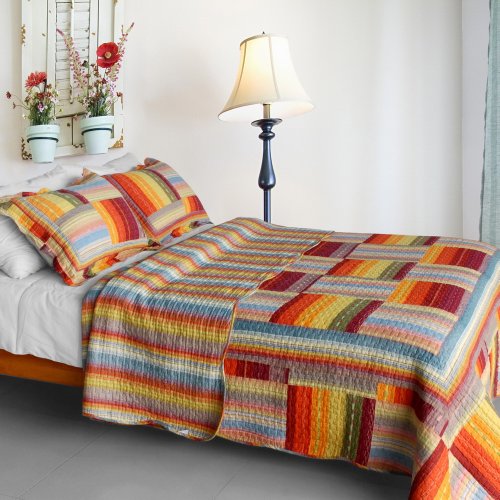 [Rustic Plaid] Cotton 3PC Vermicelli-Quilted Printed Quilt Set (Full/Queen Size)