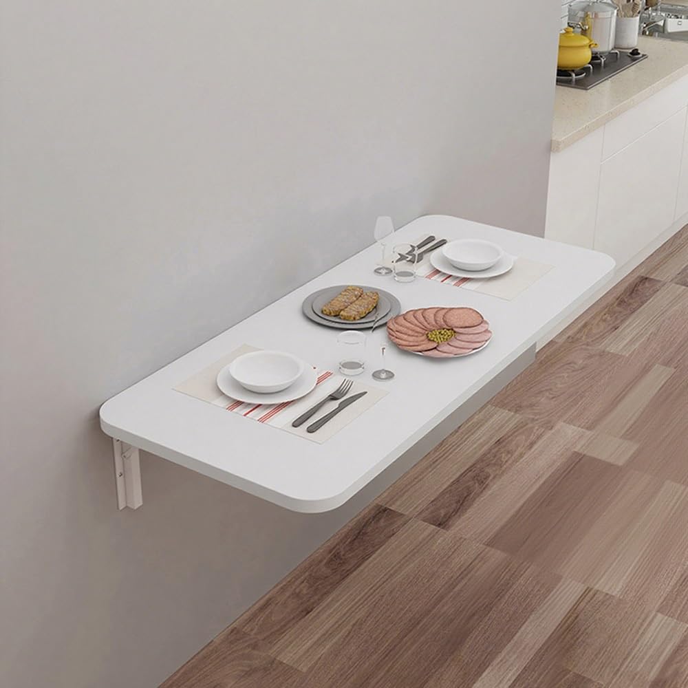 GJZQDKX Wall-Mounted Folding Table - Multifunctional Kitchen Dining Desk, Space-Saving Laundry Workbench & Floating Computer Desk (80x30cm) with Brackets for Small Spaces