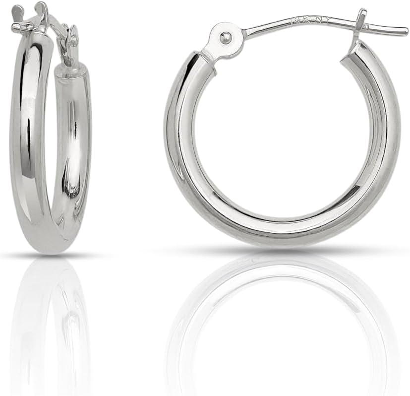 Olivia's Collection 14k White Gold Bright Polished Hoop Earrings (12-50x2.0mm), Piercing to Lobe, Upper-Lobe for a Woman, Man, or Teen