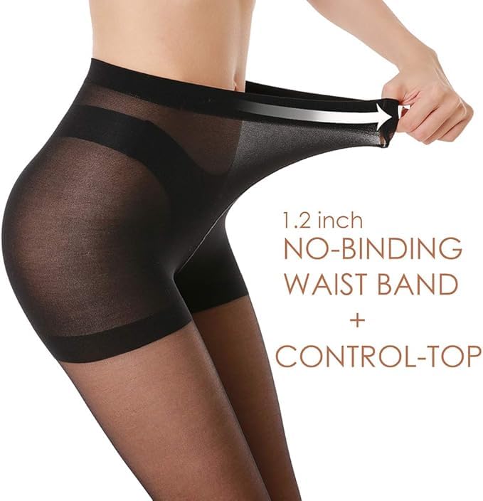Image of D&T 3 Pairs of Women's Sheer Tights - 20D Control Top Pantyhose with Reinforced Toes