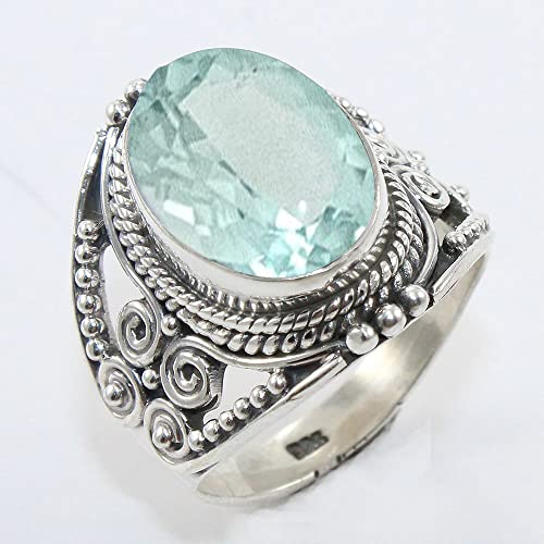 Solid 925 Sterling Silver Ring For Womens Aquamarine Ring Sterling Silver Statement Ring March Birthstone Blue Gemstone Ring #TOP2