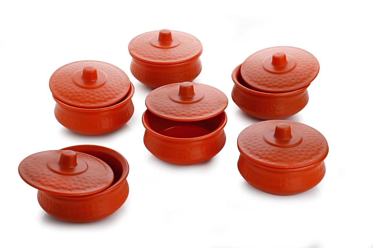 DAAS Alasca Kitchenware Plastic Unbreakable Traditional Type Handi/Matuki Kitchen Dinner Serving Set for Today's Modern/Contemporary Kitchen Mixing Bowl(Red Colour) - Set of 6, STANDRAD (GG1034)