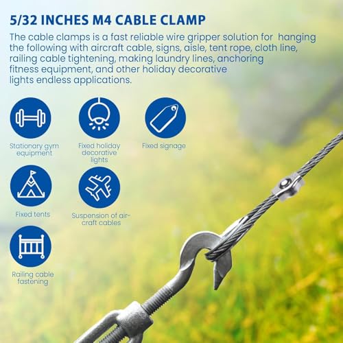 Gebrazy Drahtseilklemme,12 Stück Drahtseilklemme,4mm Klemme,Edelstahls Seilklemme,Edelstahl 304 Kabelklemme,Edelstahl 304 Kabelklemme für Drahtseil Stahlseil Wäscheleinenspanner Markise Fixiert (M4)