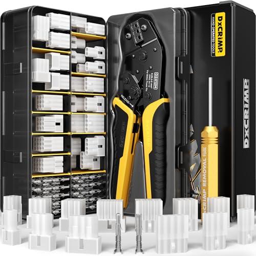 DxCRIMP Standard .093 (5.03mm) Connector Crimping Tool Kit with Pin Extractor 2/3/4/6/9/12 Pin Connectors 14-22 AWG (2.36mm) Terminals Compatible with Molex Standard .093 Crimper for Molex & TE