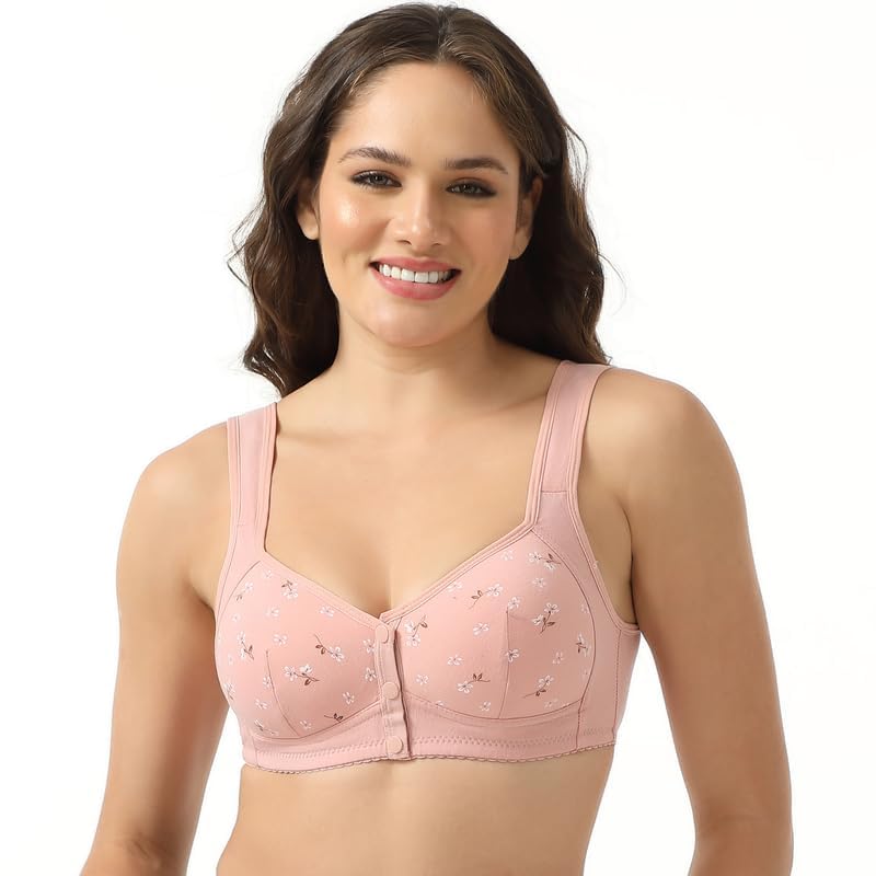 Image of Daisy Bras for Women, Front Snap Closure Padded Bra for Older Senior Women, No Underwire Comfortable Bra Pink 38A /B