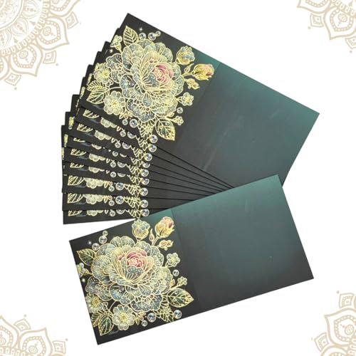 Image of Pack of 20, Midnight Bloom Design Fancy Shagun Envelopes for Gifting Money Rectangle Shape Velvet Finish Paper Designer Sagan Lifafa Wedding Cash, 19 X 9 cm, Royal Green Color