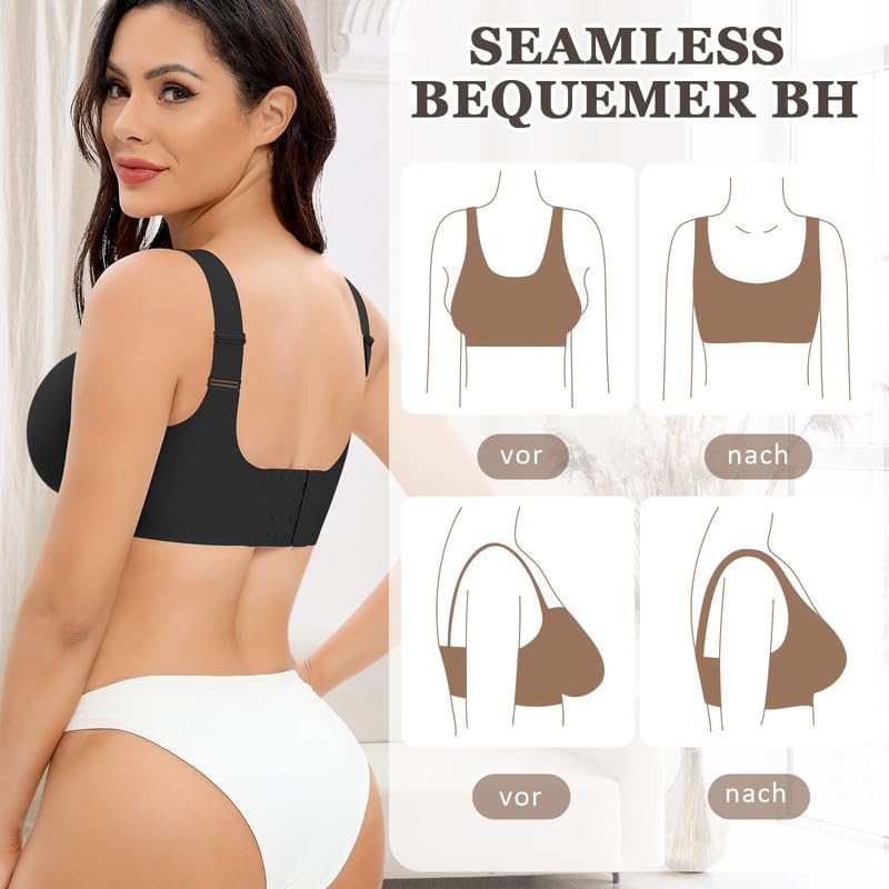Jiuday Jelly BH Damen ohne Bügel Große Brüste Starker Halt Komfort Vollschalen Bustier T Shirt Soft Push Up Bra Gepolstert Nahtloser Bralette mit Extender