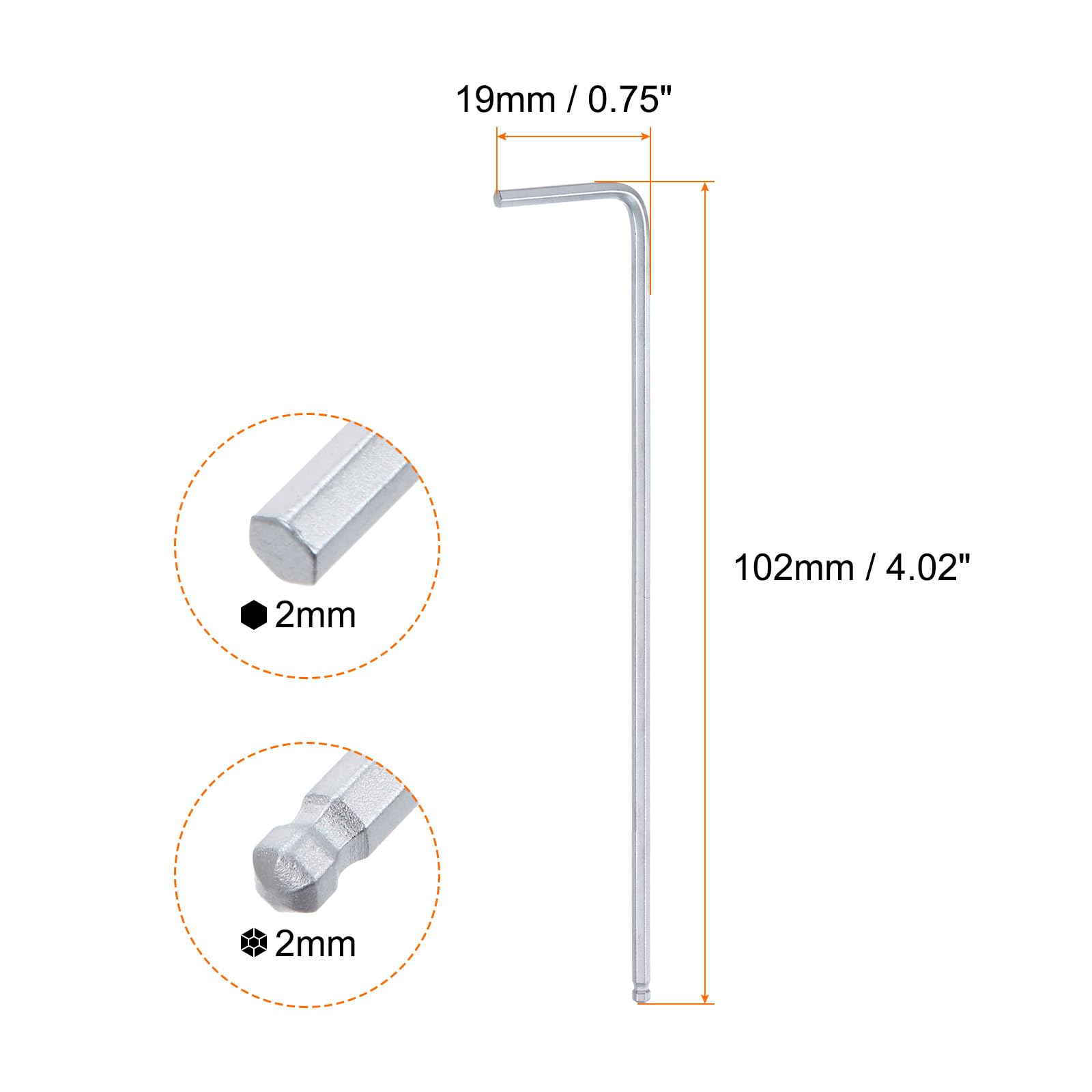 QUARKZMAN 2Pcs Clé Hexagonale à Rotule de 2 mm, en Forme de L, Bras Extra Long, Clés Métriques, Outil de Réparation en Acier au Chrome Vanadium pour les Réparations à Domicile, Ton Argent