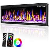 ALPACA Smart 50' WiFi-Enabled Electric Fireplace Heater, Recessed in-Wall and Wall-Mounted Linear Fireplace,Compatible with Alexa,13 Adjustable Flame Color and 5 Brightness,1500/750 Watt Heater,Black