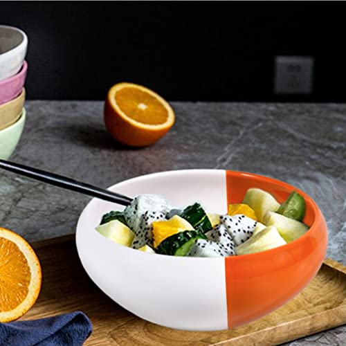 Ursword Salad Bowl, 7.5 Inch Large Serving Bowls, 2 Packs Ceramic Salad Bowl Set, Fruit Bowl Soup Bowl Pasta Bowl For Breakfast, Lunch And Dinner, White-Orange #TOP4