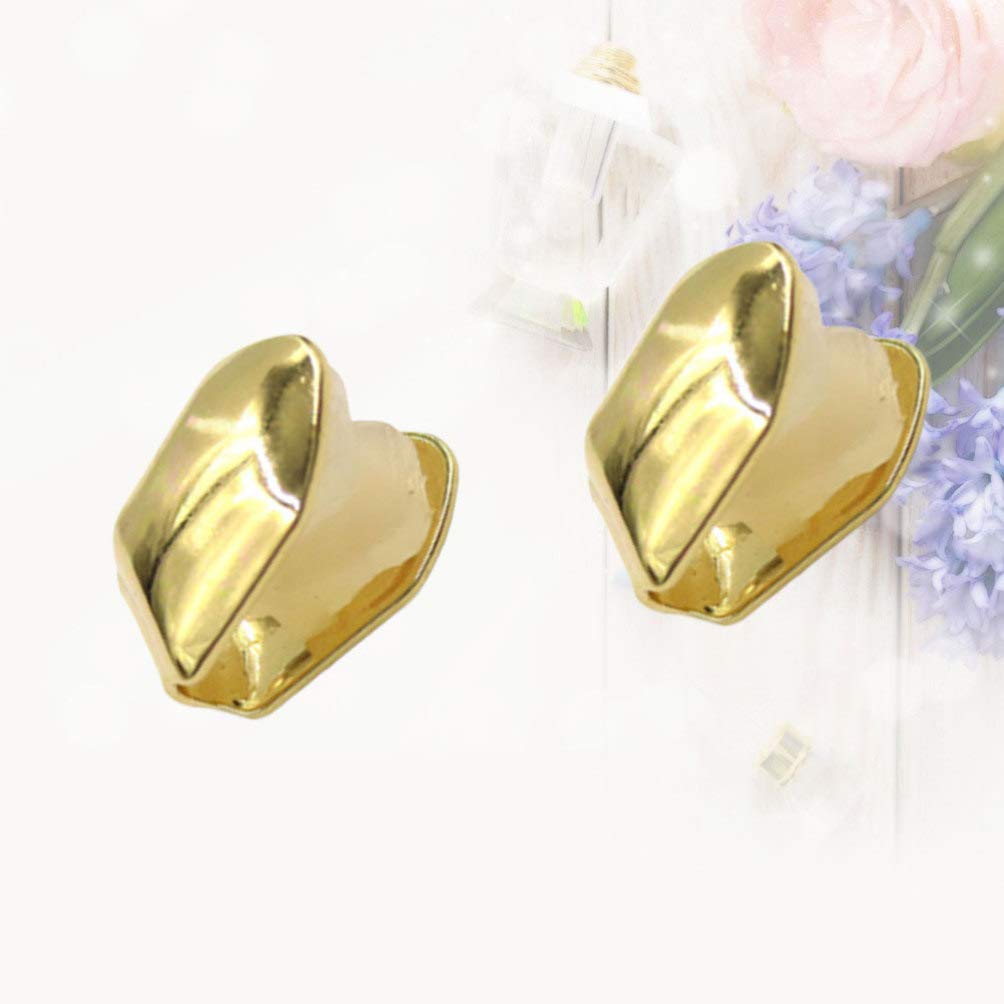 HEALLILY 2Pcs Plated Gold Mouth Teeth Hip Hop Teeth Plain Top Tooth Single Grill Cap for Teeth Grills Rapper Jewelry Teeth Mouth Party Accessories 4